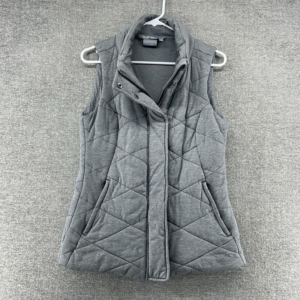 Athleta Icecap Quilted Vest Women Size Small Gray Casual Full Zip Casual